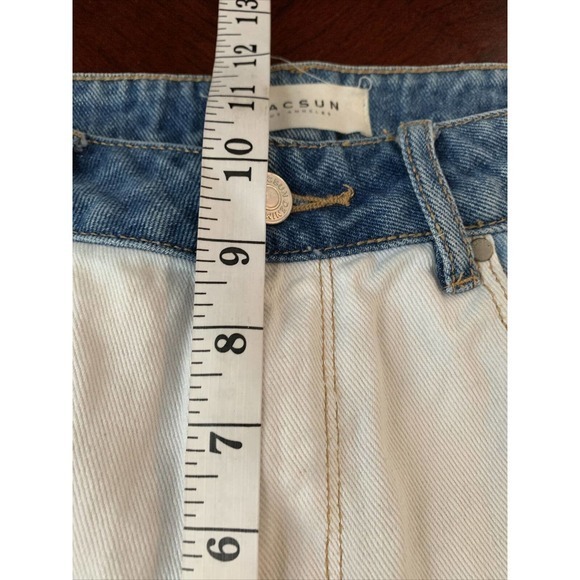 Pacsun Mom Jeans Two Tone Raw‎ Hem High Rise White Blue Sz 25 Straight Leg - Picture 7 of 8